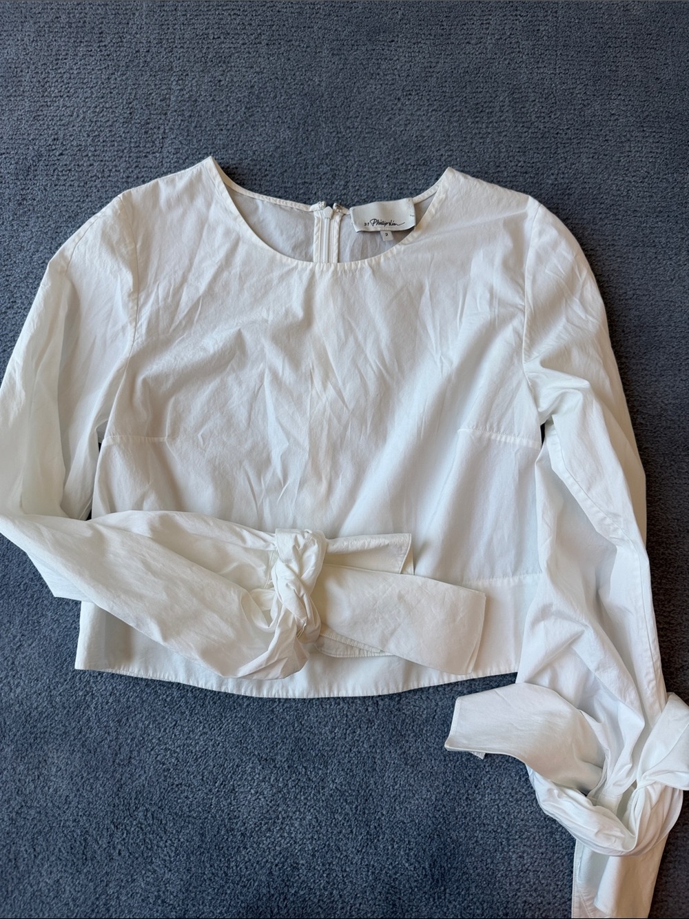 3.1 Phillip Lim White Long-Sleeve Blouse with Tie Cuffs
